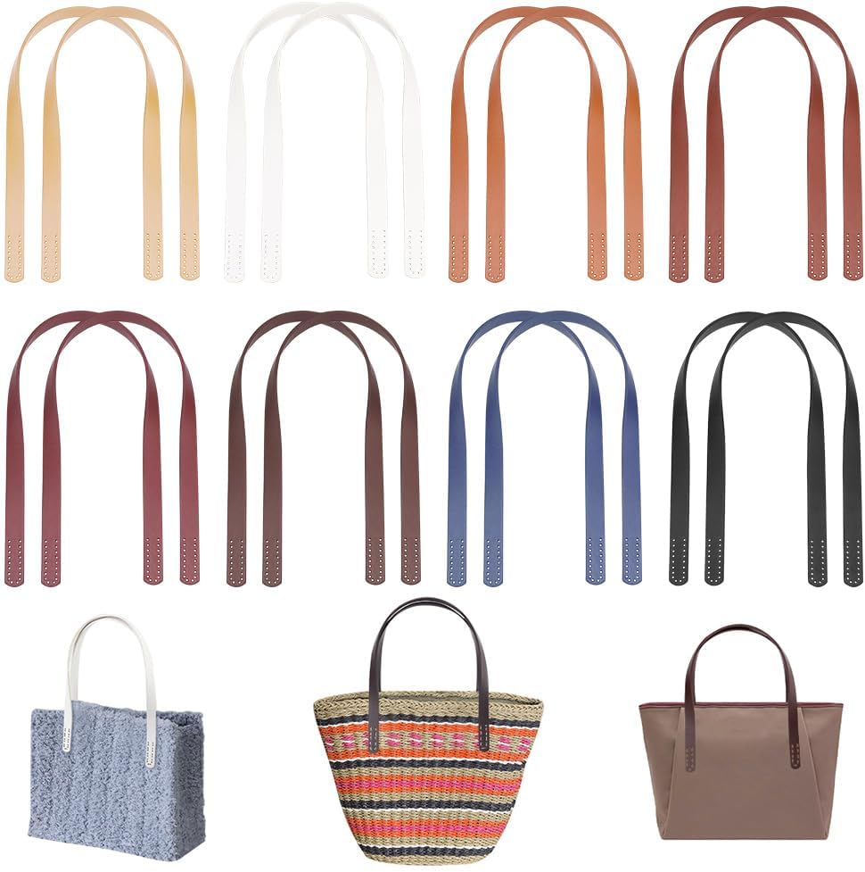 PH PandaHall 16pcs 23.5 inch PU Leather Purse Straps, 8 Colors Sew On Purse Handle Bag Straps Shoulder Bag Handle Replacement for Crochet Bags Underarm Bag Wallet Leather Purse Repair