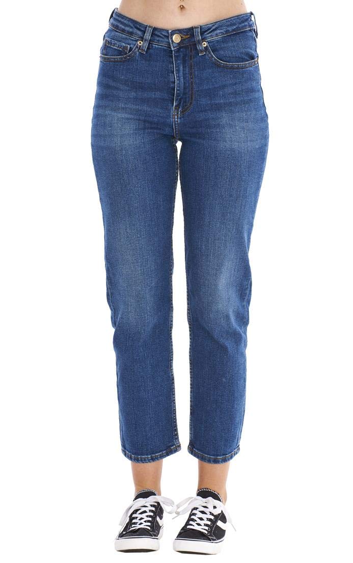 ChicWhisper Ladies Ankle Grazer Mid Rise Straight Leg Jeans Blue