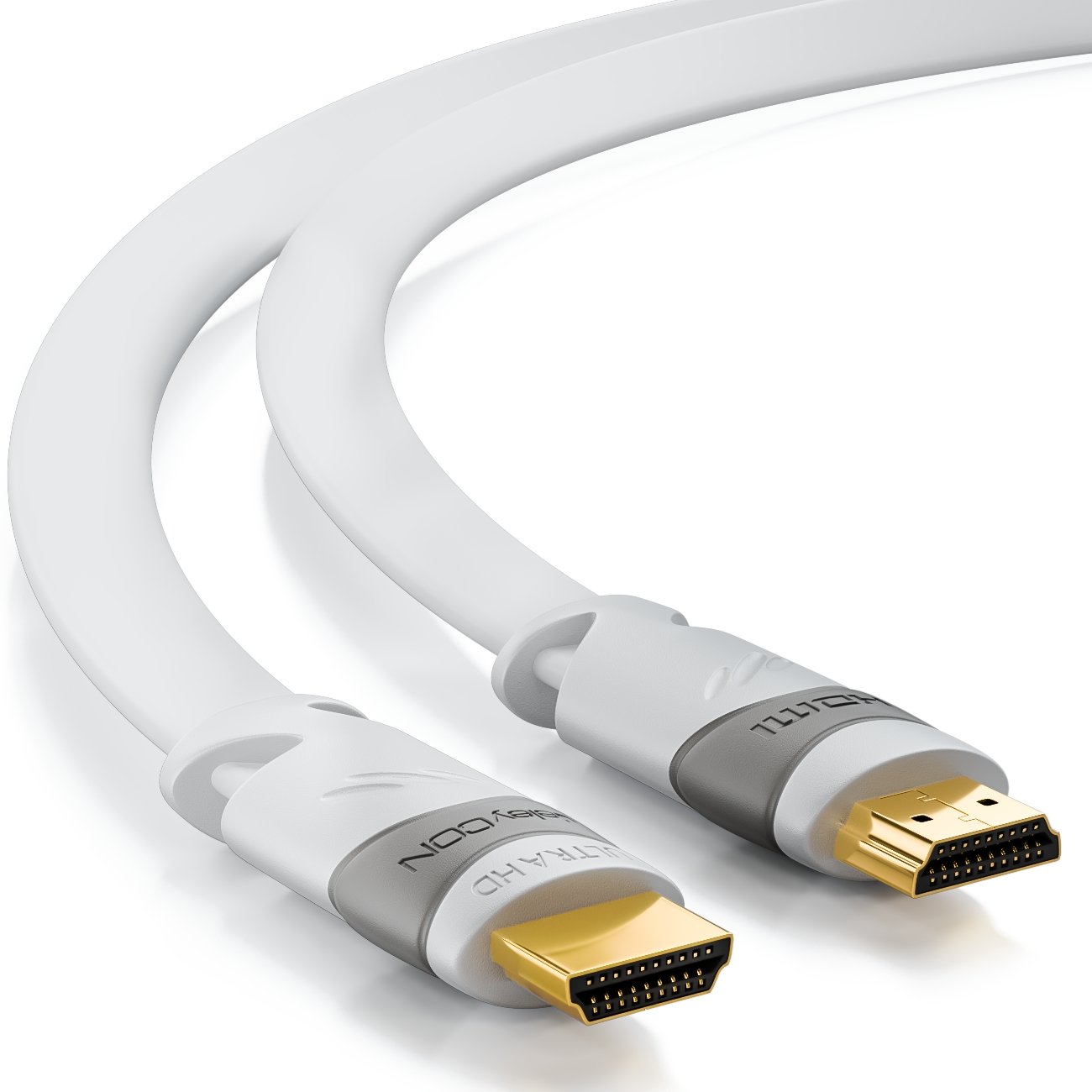 deleyCON 3,0m HDMI Piatto - Compatibile con HDMI 2.0 fino 1.4 - UHD 4K HDR 3D 1080p 2160p ARC - High Speed con Ethernet - Bianco