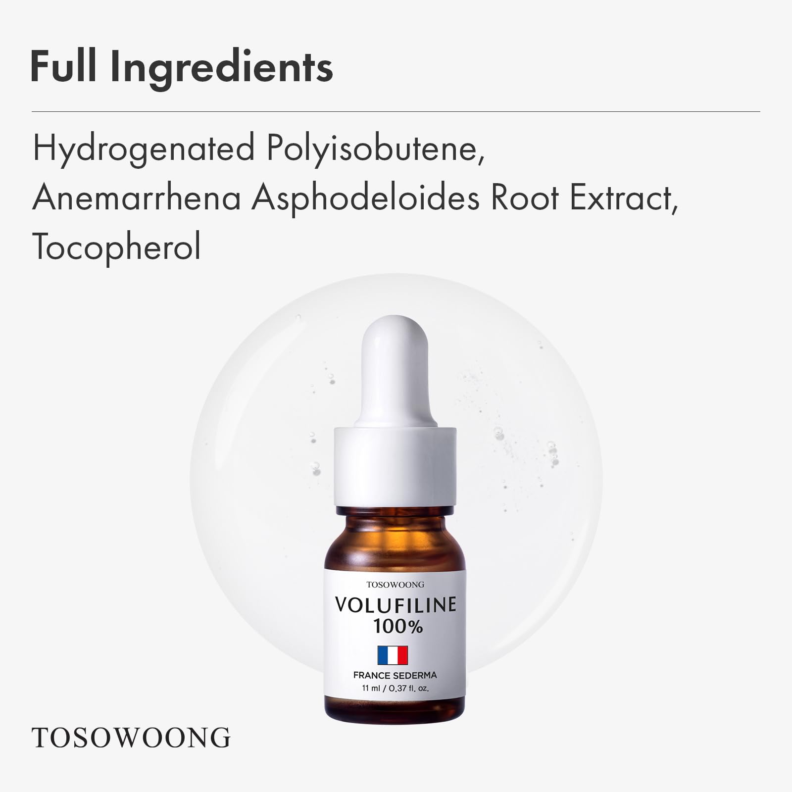 TOSOWOONG Serum Volufiline na Wypełnienie i Glass Skin, Ujędrnienie | 100% Koncentrat Sederma z Francji, Efekt Objętości i Booster, Glow, Twarz, Usta i Ciało, Ujędrnienie, K-Beauty, 11 ml