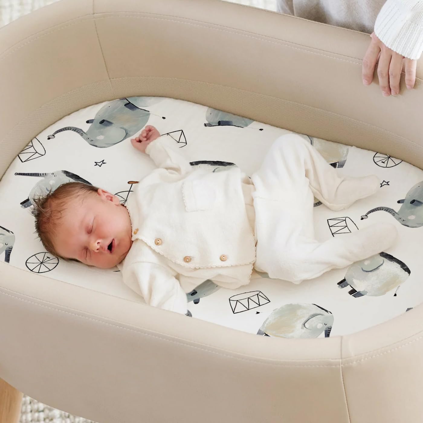 Dehnbares, ultraweiches Spannbettlaken-Set, 2 Stück, universell passend für Stubenwagen, Babywiege, Babywiege, Moseskorb, oval, rechteckig, sicher und anschmiegsam, 2 Stück