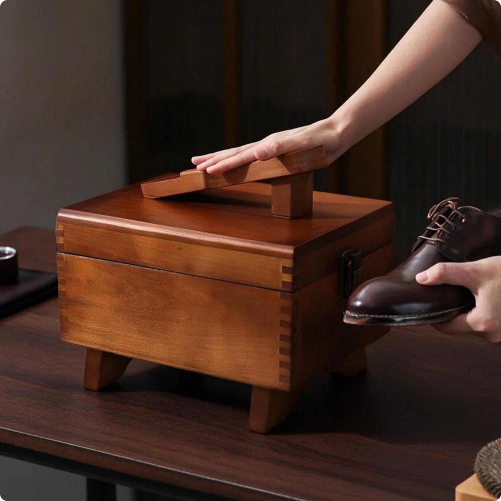Schuhputzkiste aus Schuhpflegebox mit Klappdeckel voll Schuhputzkiste mit Klappdeckel für Schuhpflege, Array, Hellbraun