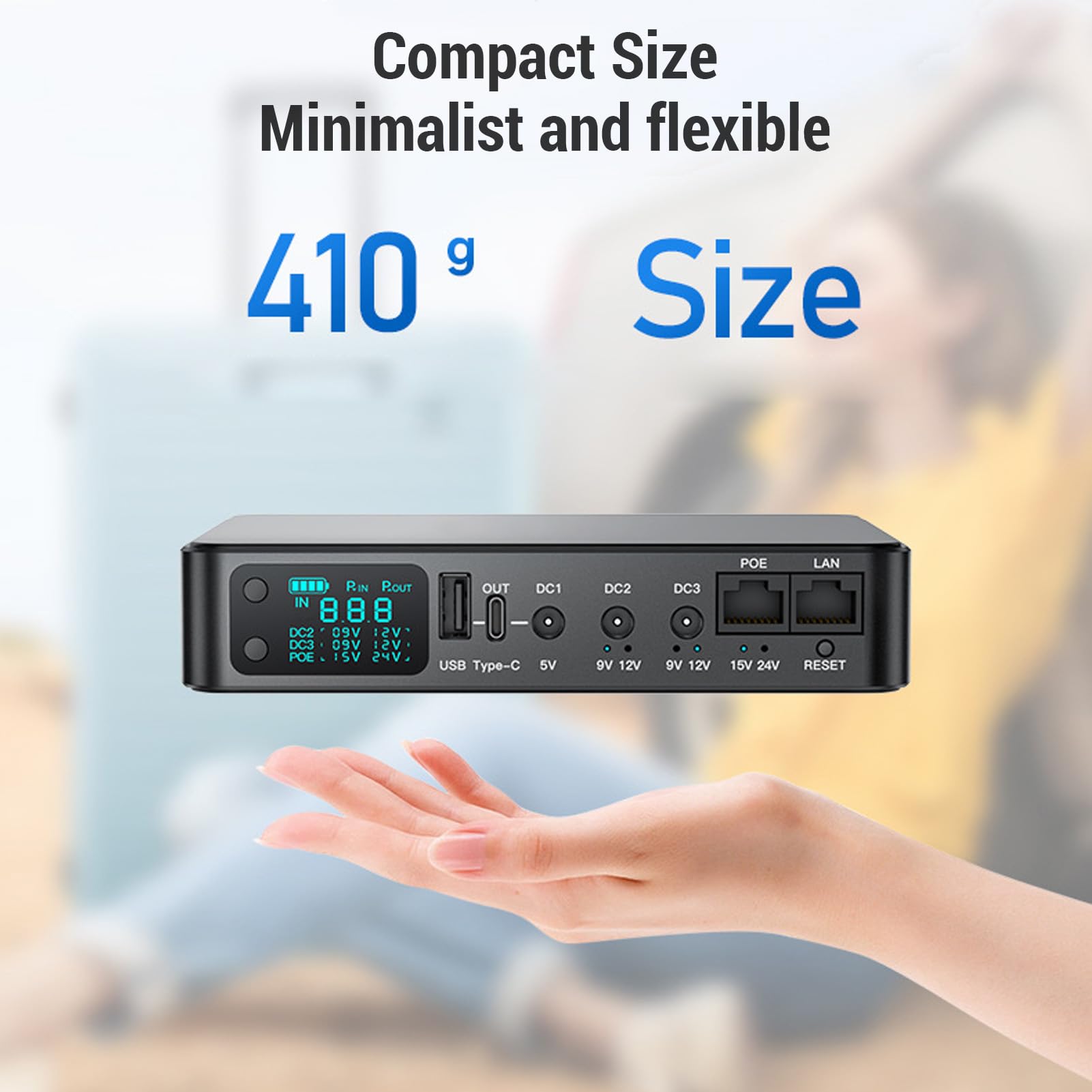 Fockety Backup della Batteria de 18000Mah Mini UPS, 5 Prese di Backup Dell'Alimentazione Batteria con Uscita Multi -tensione DC 5V 9V 12V, per Router WiFi, Telecamera di Sicurezza (Spina europea)