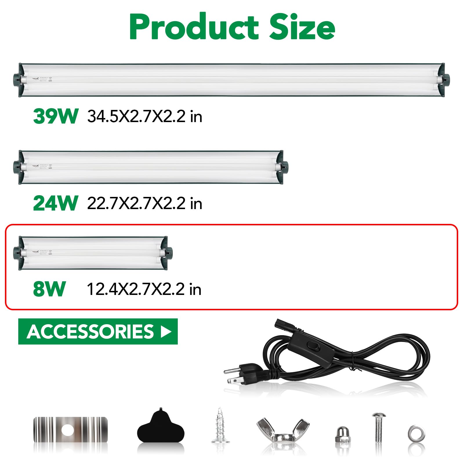 T5 Reptile Light Fixture Green Combo Kit 8W Light Fixture Reptile Terrarium Hood 10.0 UVB Light Bulb Fluorescent Tube Ideal for Tropical and Deserts Such as Bearded Dragon Lizards and Tortoises - image 2