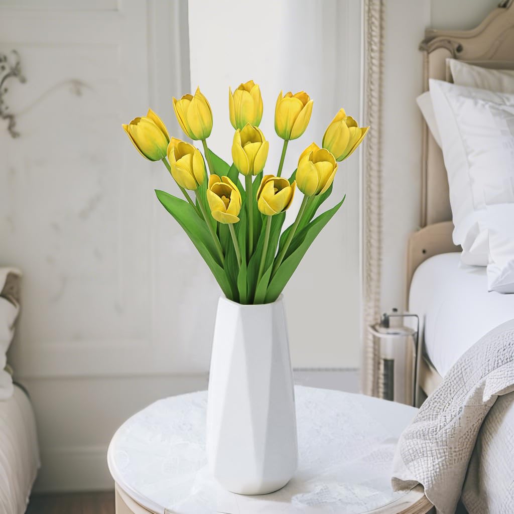 Arborus Pack of 10 Artificial Tulips 50 cm Artificial Flowers Tulips Like Real Yellow Decorative Tulips for Vase Artificial Spring Flowers Flower Arrangement for Table Shelf Decoration Indoor Living Room Bedroom Dining Room Product Image 4