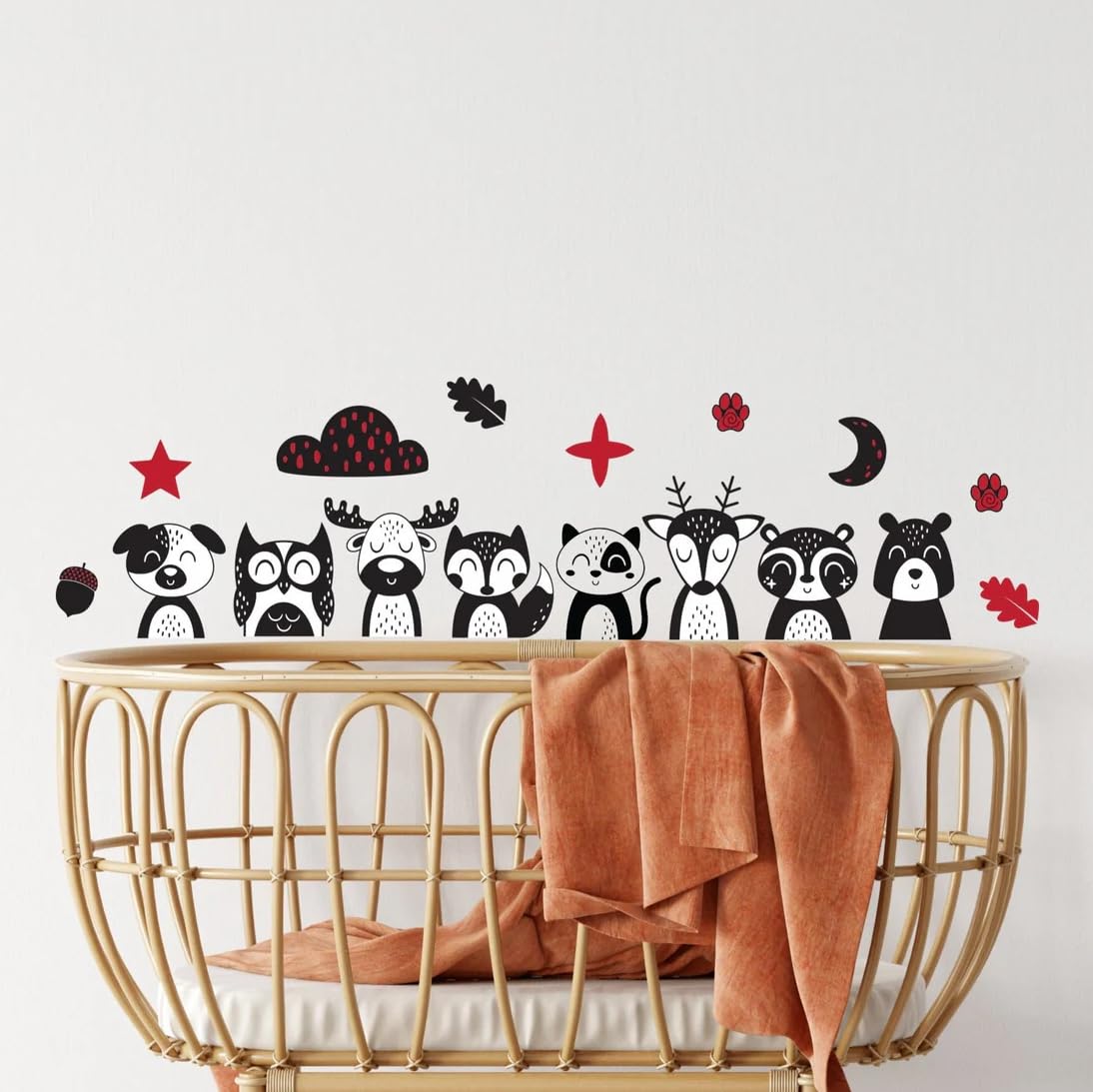 Live Vida Woodland Sensory Textile Wall Sticker Set – High Contrast Black & White Designs with Red Highlights – PVC-Free Removable Wall Art for Nursery Décor – Baby Vision Stimulation