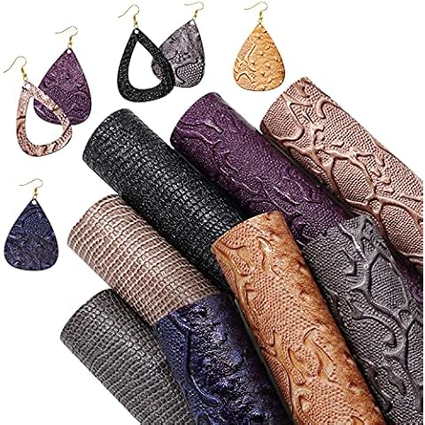 LOTOFUN -8pcs/Set 21cm x 30cm Faux Leather Fabric A4 Sheets Grid Lattice PU Leatherette Assorted Bundle for Hair Bows Making Earrings Crafts(Dark Colors Retro Styles) Cover