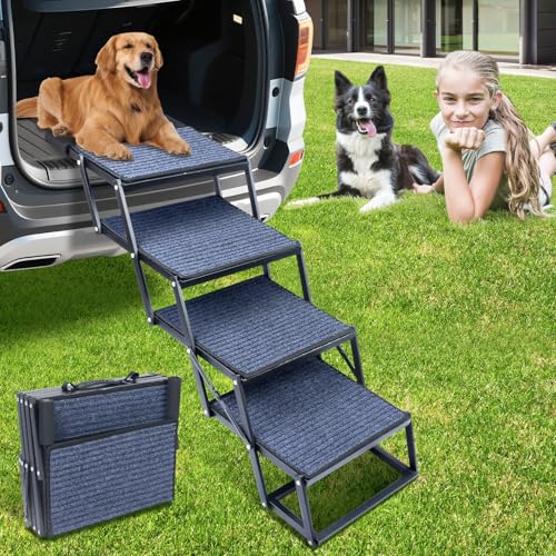 Recopilación de Walmart Escaleras los más recomendados. 46 Rampa para perro para coche, escaleras plegables para perros grandes con superficie antideslizante soporta hasta 200 libras, escaleras para mascotas para coche, camión, SUV, RV