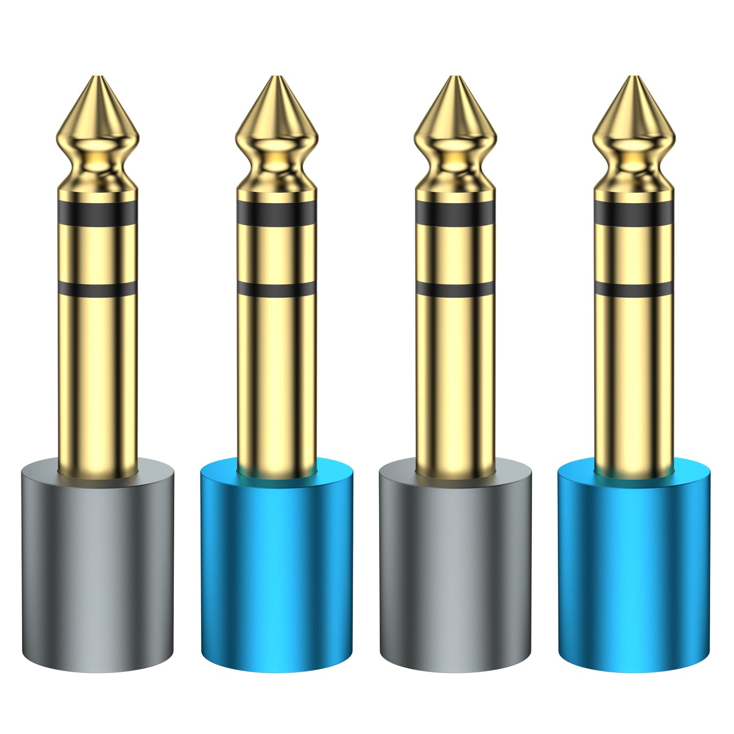 SOUNDFAM [4 Pezzi Adattatore 3,5mm⇄6,35mm 3.5 Femmina→ 6.35 Maschio - Collegamento Audio Professionale, Connettori in Oro 24K Antiossidazione, per Chitarra o Cuffie (2-Grigio + 2-Blu)