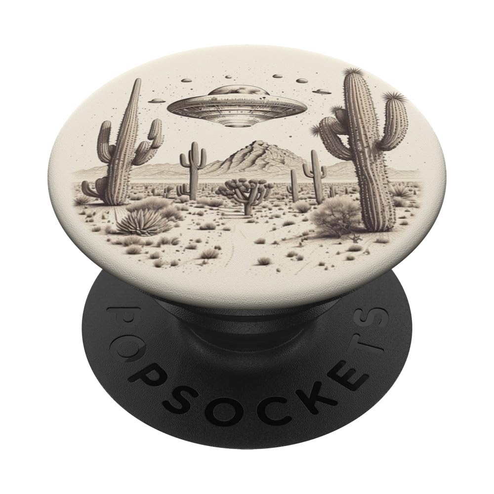 UFO Saucer with Cactuses – Sci-Fi Alien Phone Grip for Phone PopSockets Adhesive PopGrip
