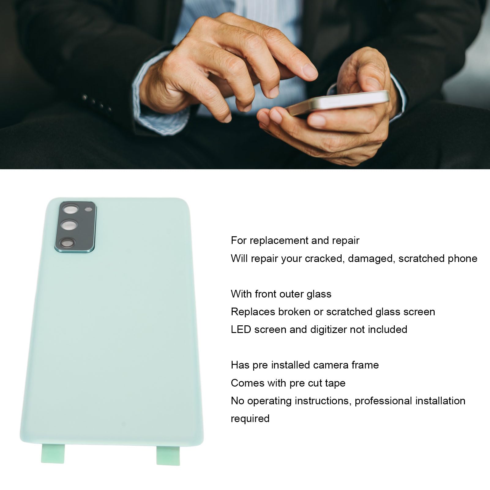 2 Pcs Galaxy S20 FE Back Cover Pre-Cut Adhesive Sticker Tape Replacement Kit With Tools & Instructions