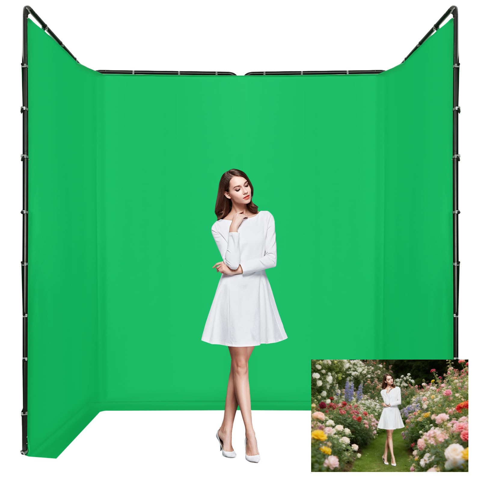 Greenscreen Hintergrund mit Ständer, Faltbare und Abnehmbar Grüne Fotografie Ständer, Tragbar Green Screen Background für Fotografie und Fernsehen Aufnehmen, 4 x 2,4 m
