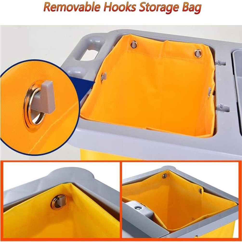 Carrito utilitario de limpieza multifuncional de 3 niveles con bolsa de basura extraíble para apartamentos, negocios, hoteles, diseño gris duradero