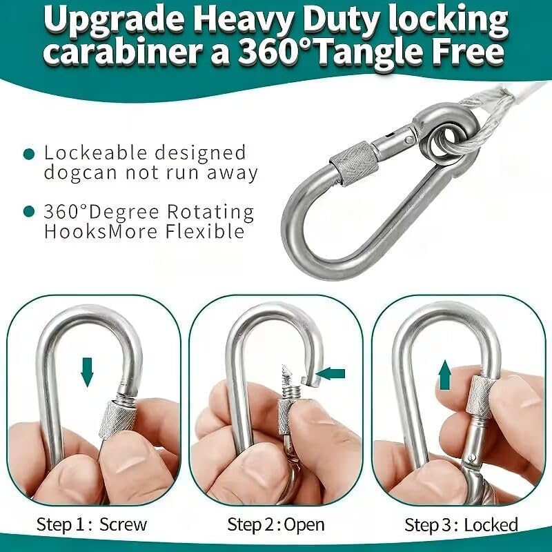 Image of Arano 10-Meter Heavy Duty Steel Cable Clothesline with Locking Carabiner