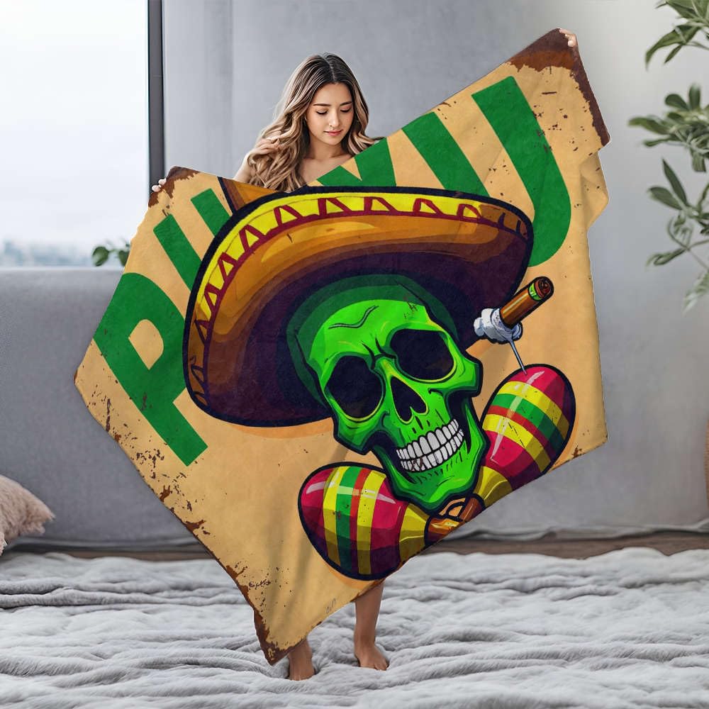 Couverture flanelle tête de mort maracas fini les frissons sur votre canapé