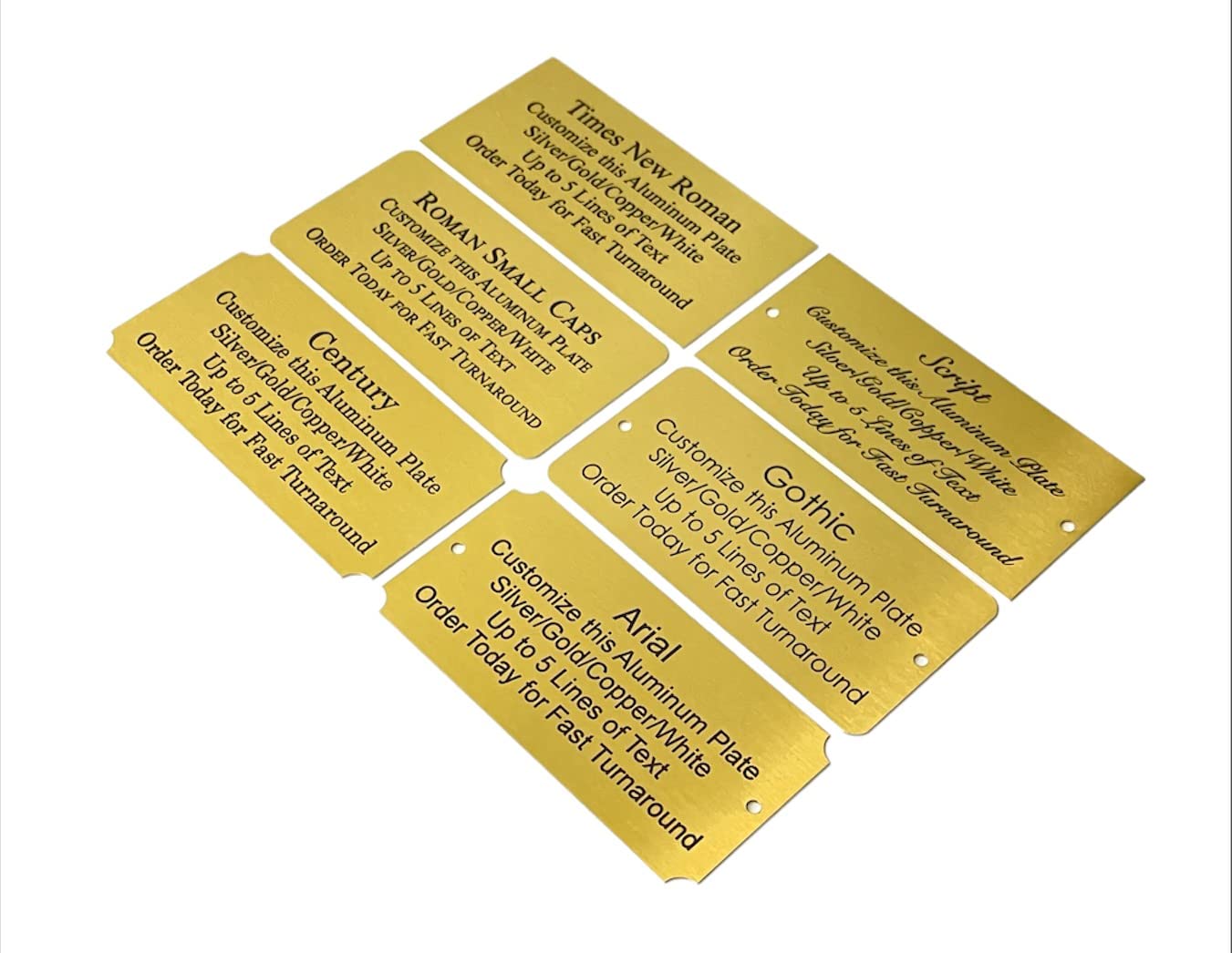 Personalized, Custom Brushed Gold Solid Brass Plate - Sizes 1x3, 1x4, 2x4, 2x6, 2x8, 3x6 - Picture Frame Name Label Art Tag for Frames, with Adhesive Backing - Indoor use only - 4 Tags