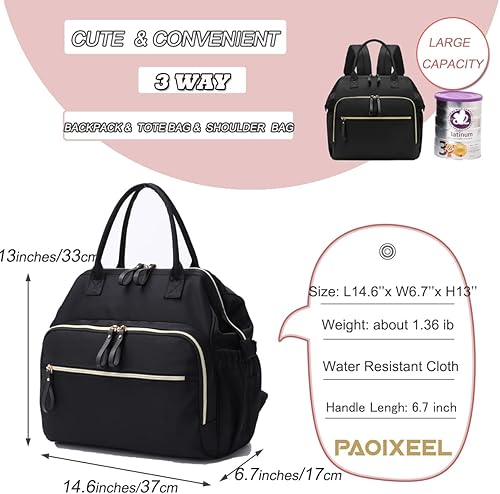 Miniatura 7 de Bolsa de pañales convertible, parte superior abierta de 14 bolsillos, elegante bolsa de pañales para bebé con hebilla de cochecito, resistente al