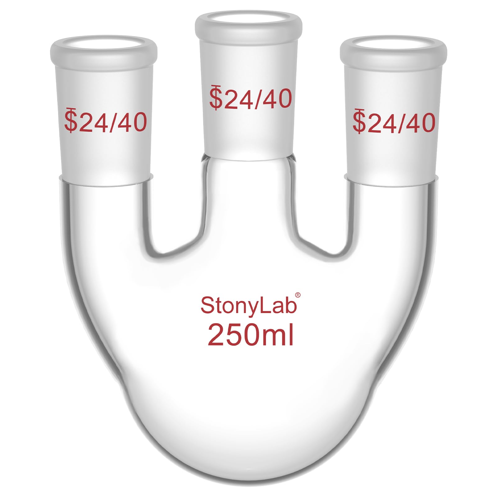 stonylab 250 ml Rundkolben mit 3 geraden Hälsen, 24/40 Standard-Schliffe, hochborosilikat Glas, ideal für Chemie, Labor, wissenschaftliche Experimente, Destillation und Rückflussanwendungen