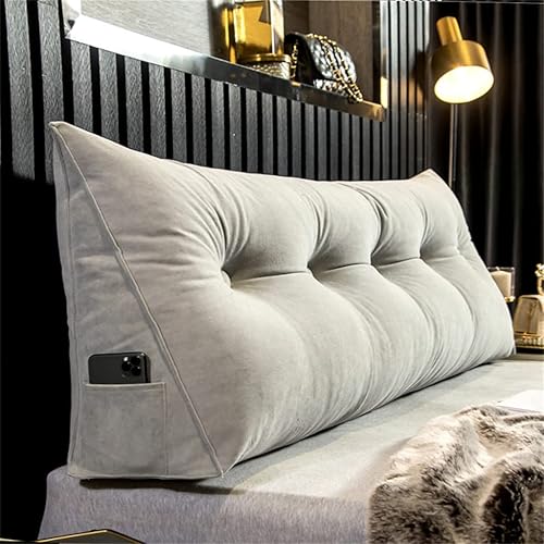 ZZYK Almohada triangular grande para cama de apoyo para leer en la cama, cojín lumbar para cama de día, cabecero de cuña con funda extraíble, gris,