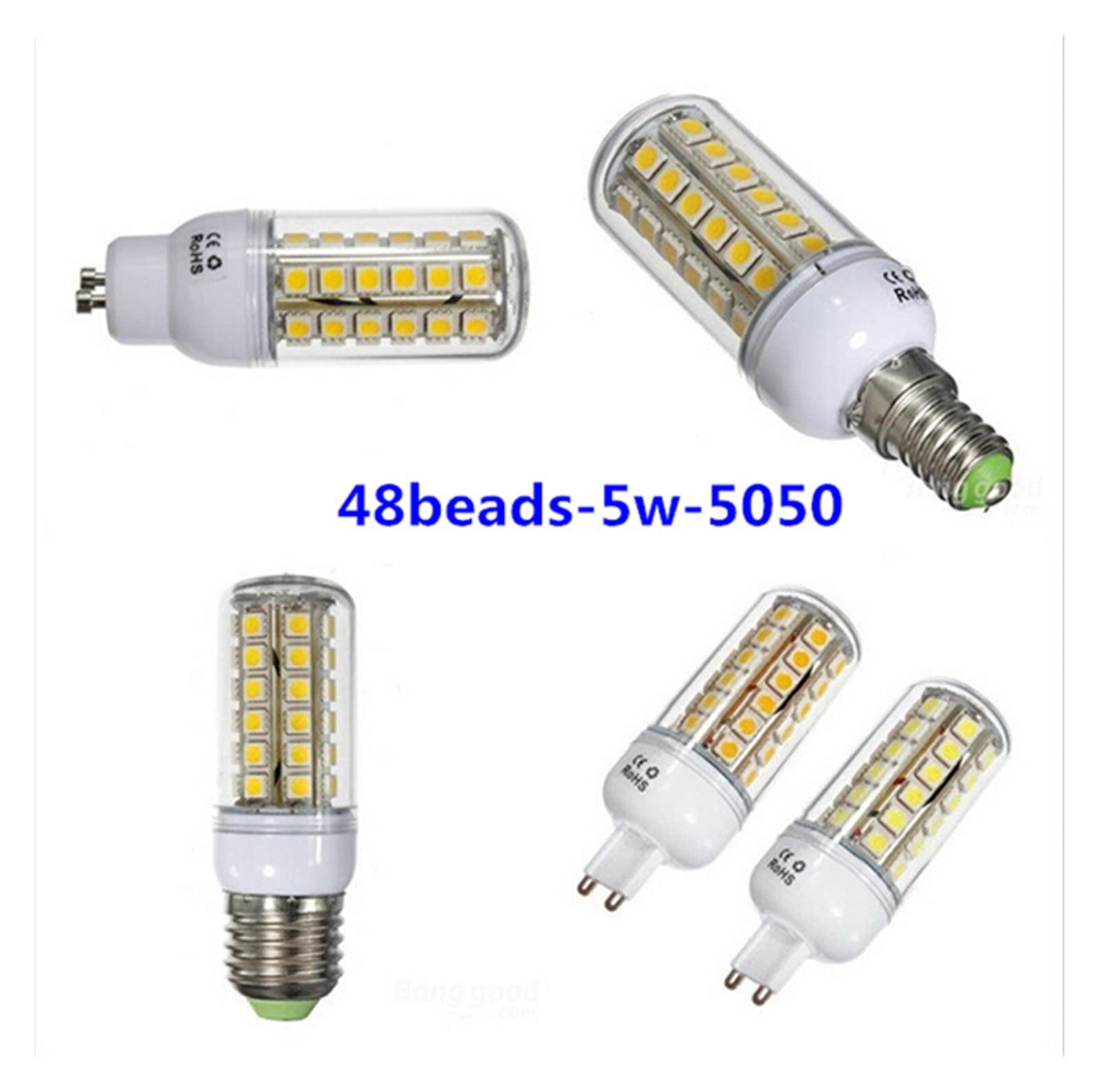 Iluminación Interior 10 Bombillas LED Tipo maíz GU10 de CA 110 V/220 V, E12, de bajo Consumo, con Cubierta Transparente, E14, E27, B22, G9, de plástico.