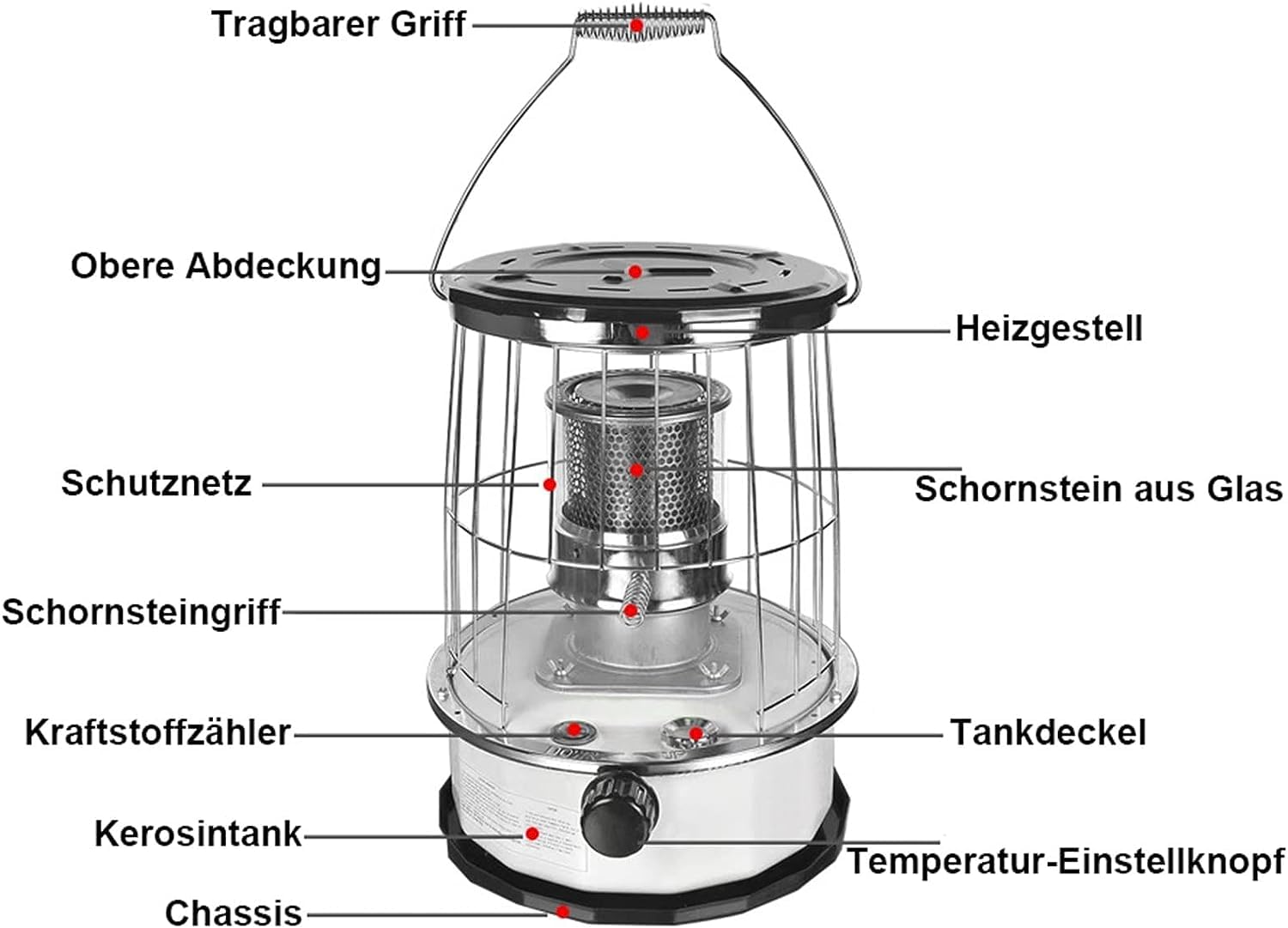 Estufa de Queroseno Interior eficiente con extintor automático, Calentador de Queroseno de 6 litros para Interiores sin Dispositivo de calefacción eléctrica