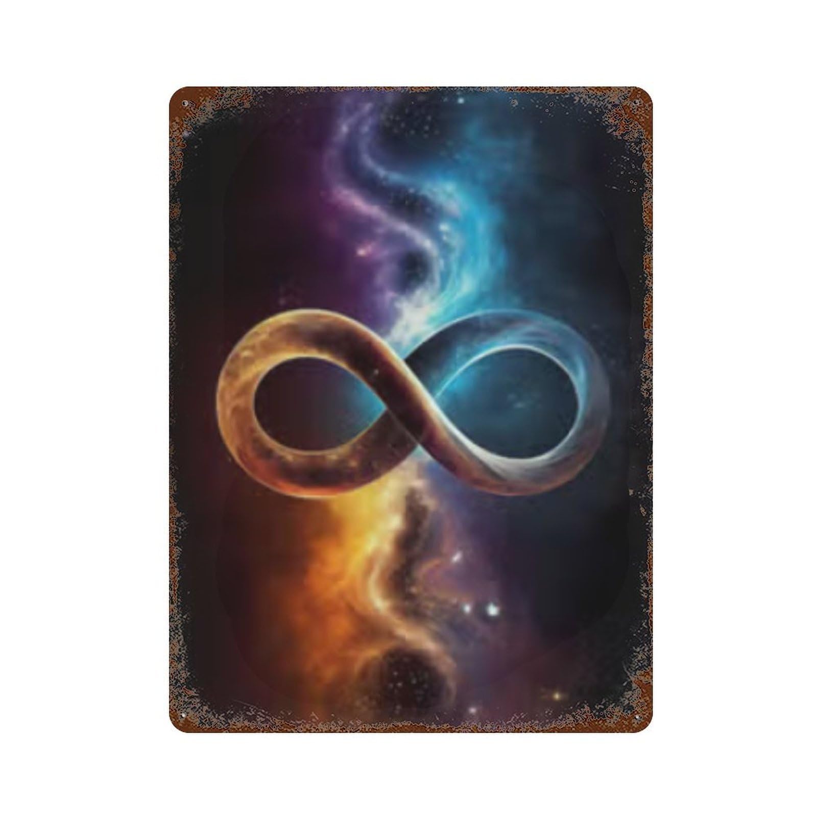 Cosmic Infinity Symbol Art Print Distressed Metal Wall Sign 15.7"x11.8", for Basement, Hobby Room And Garage Decor, Shabby Chic Decor