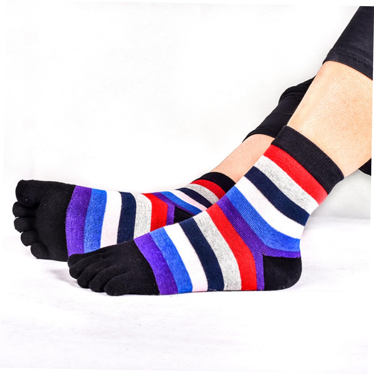 Holibanna Women's Five Toe Socks Soft Cotton 5 Finger Socks Striped Pattern Blisters Prevention Elastic Toe Design
