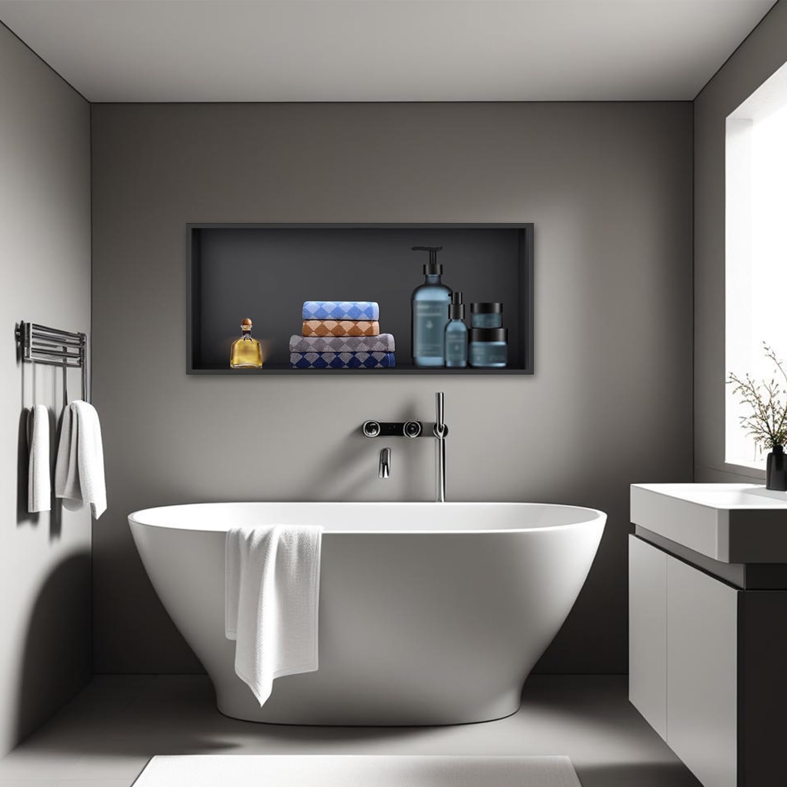 Niche de douche en acier inoxydable avec étagère encastrée pour rangement mural de salle de bain