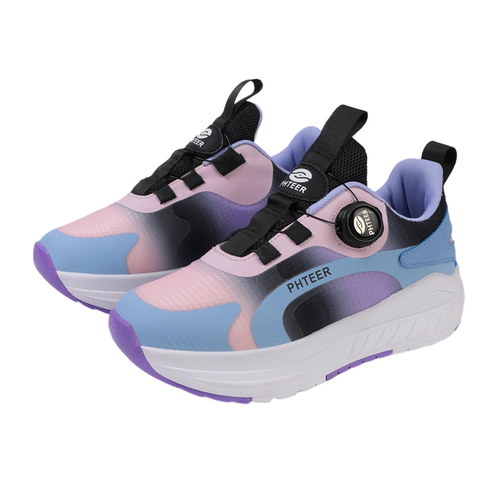 Surwin Chaussures roulettes Enfant, Couleur Dégradée Chaussures de Skateboard Fille Garçon avec 4 Roues Basket à roulettes Boucle Pivotante Sneakers Roller Skateboarding Shoes