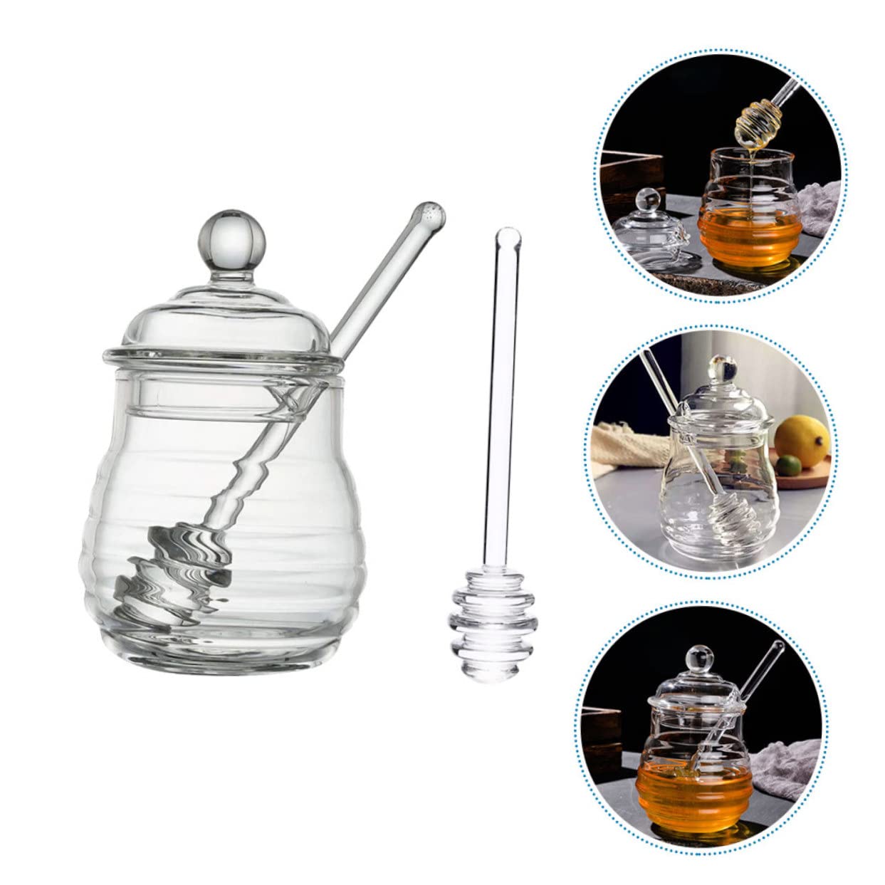 DECHOUS 1 Set Honey Pot Honey Glass Sealer Honey Glass Bottle Clear Honey Storage Honey Packaging Bottles Lidded Honey Container Terrarium Glass Honey Containers Jar Stirring Rod re-usable