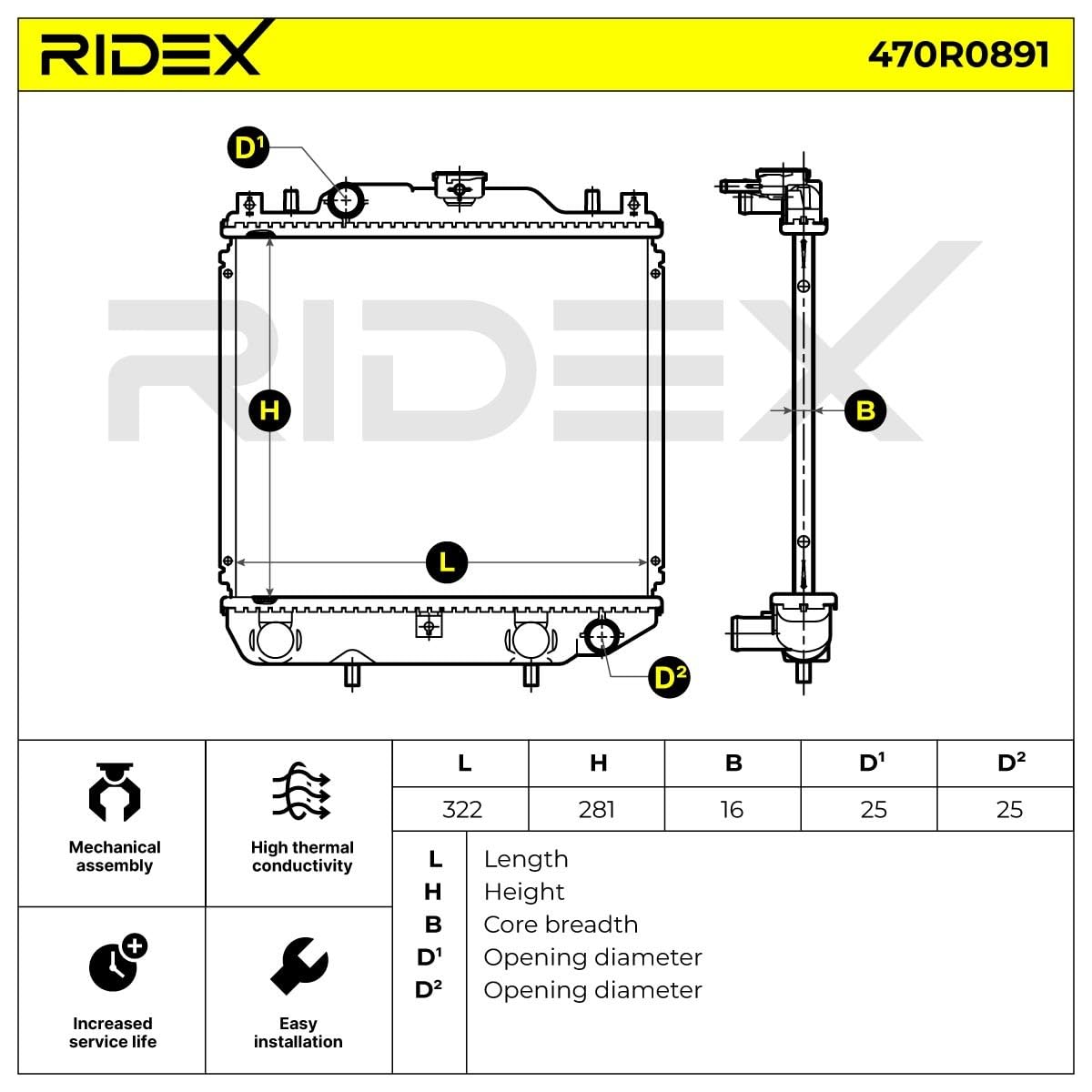 RIDEX 470R0891 Radiatore motore Compatibilità con AIXAM 400 Hatchback