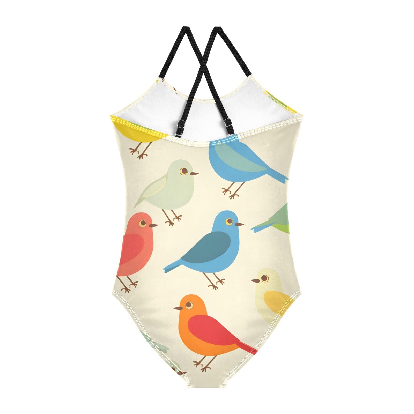 Bolaz Girls Swimsuits One-Piece Bathing Suits Multicolor Kids Sport Summer Beach Swimwear for 3-10 Years Old-Bird Cartoon