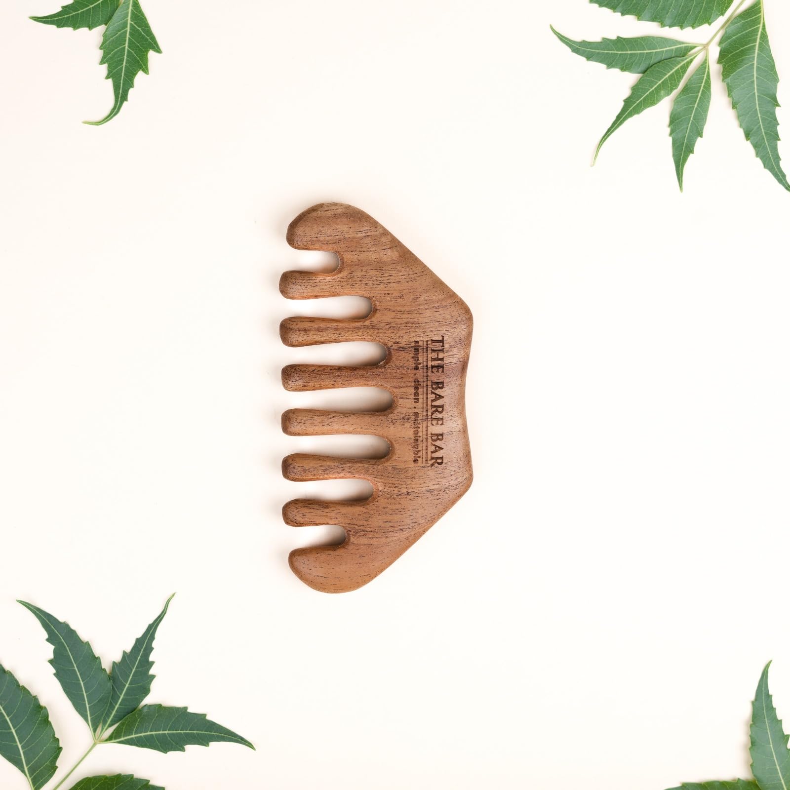 The Bare Bar Neem Wood Massager Comb - Big | Wood Head scalp massage comb tool - Gua Sha for hair massager | Wooden wide tooth comb hair massager for hair growth