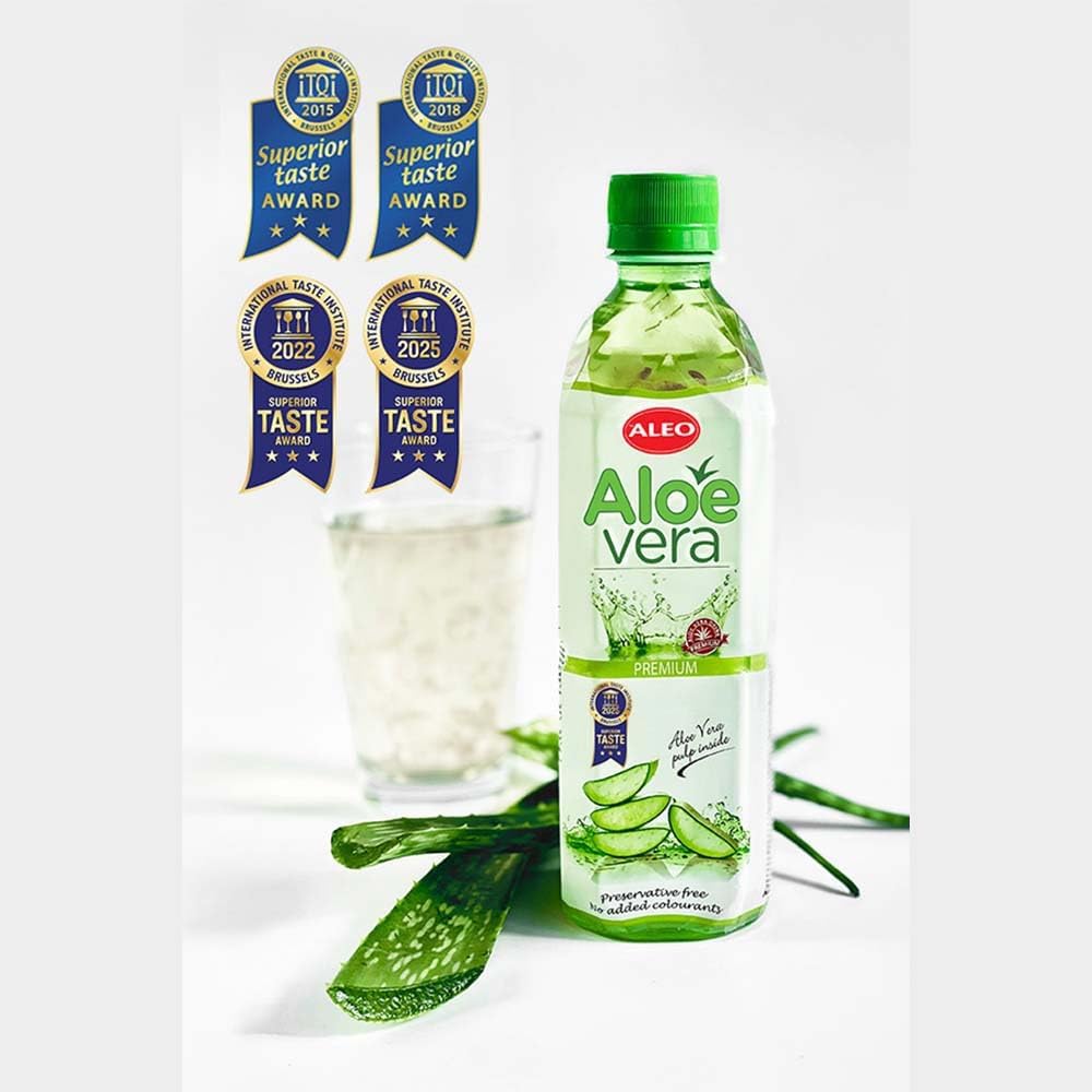 ALEO 0.5L Premium Aloe Vera Drink - Natural, No Preservatives, No Artificial Colors Superior Taste Award 2025