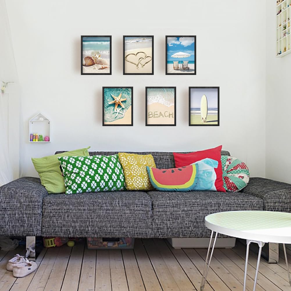 SUPERDANT Set di 6 Stampe Da Parete per Spiaggia Estiva Paesaggio Marino Pittura Murale Realismo Tela Stelle Marine Surf per Salotto Camera da Letto Soggiorno Ufficio Decorazione (Senza Cornice)