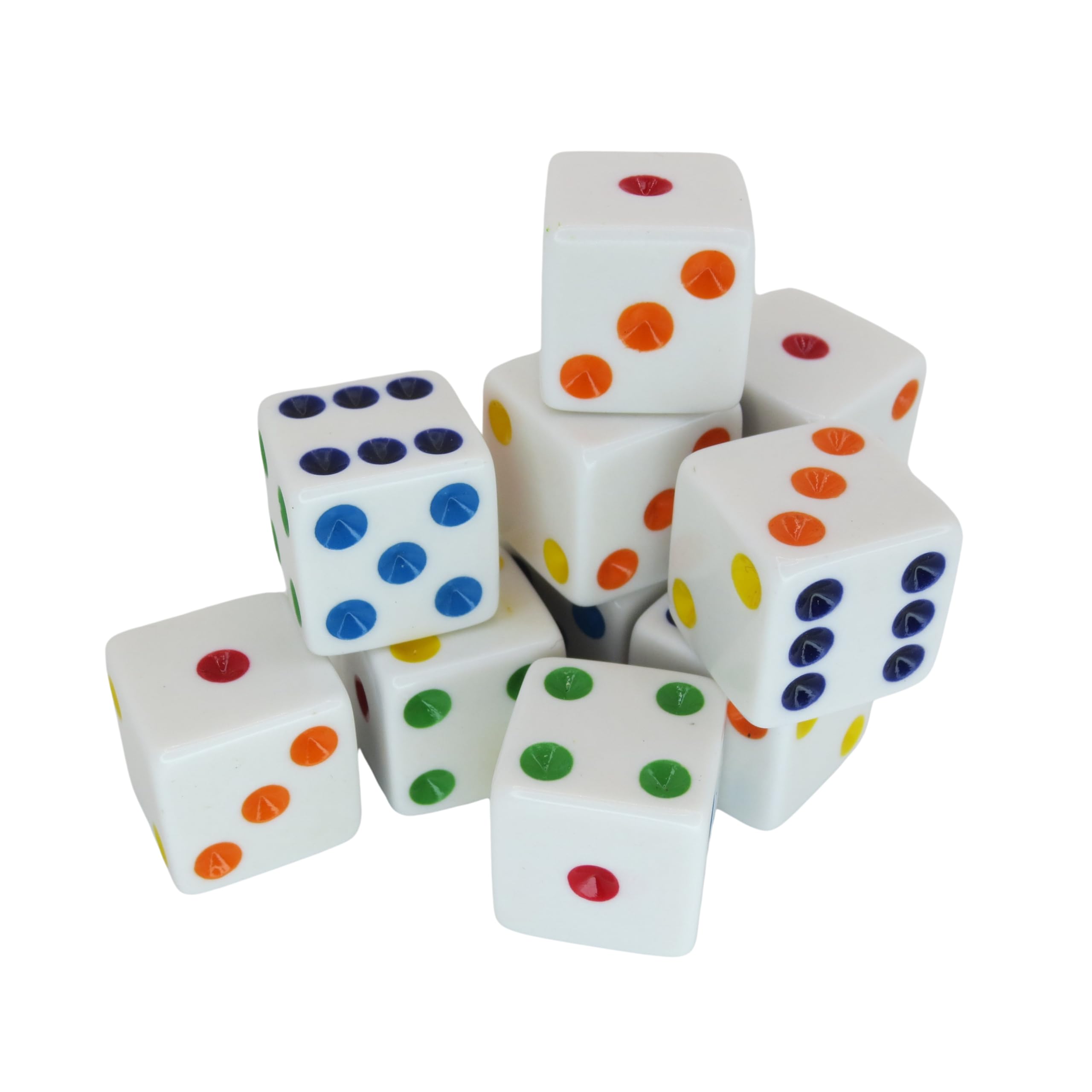 1 Dozen Multi Spot Bunco Dice - 16mm Square - Excellent Quality - Organza Storage Bag Included - Bunco Supplies or Use with Your Casino Themed Party