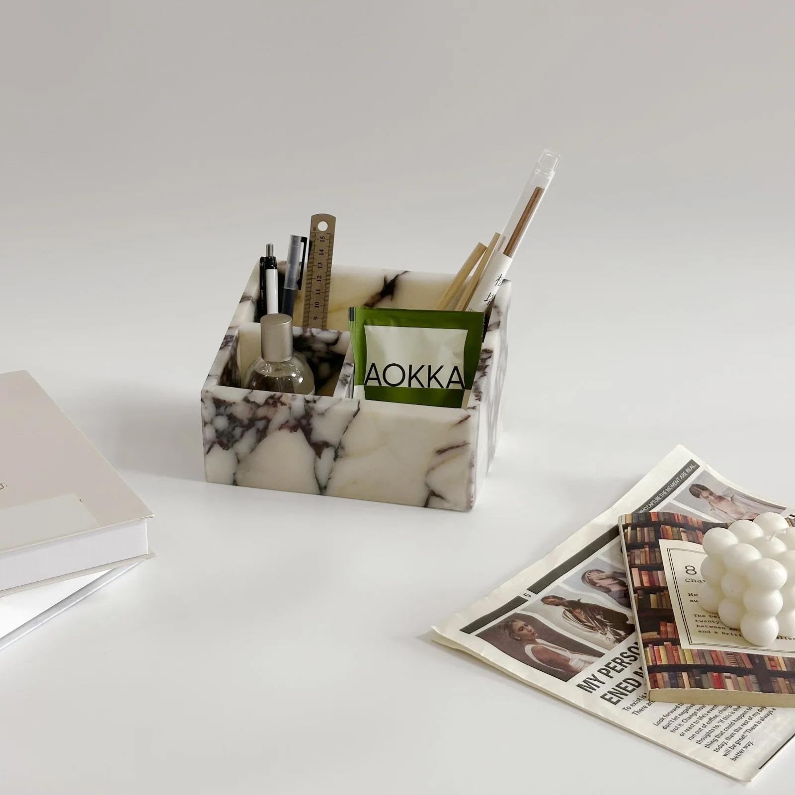Organisateur de bureau en marbre naturel Calacatta Viola luxe