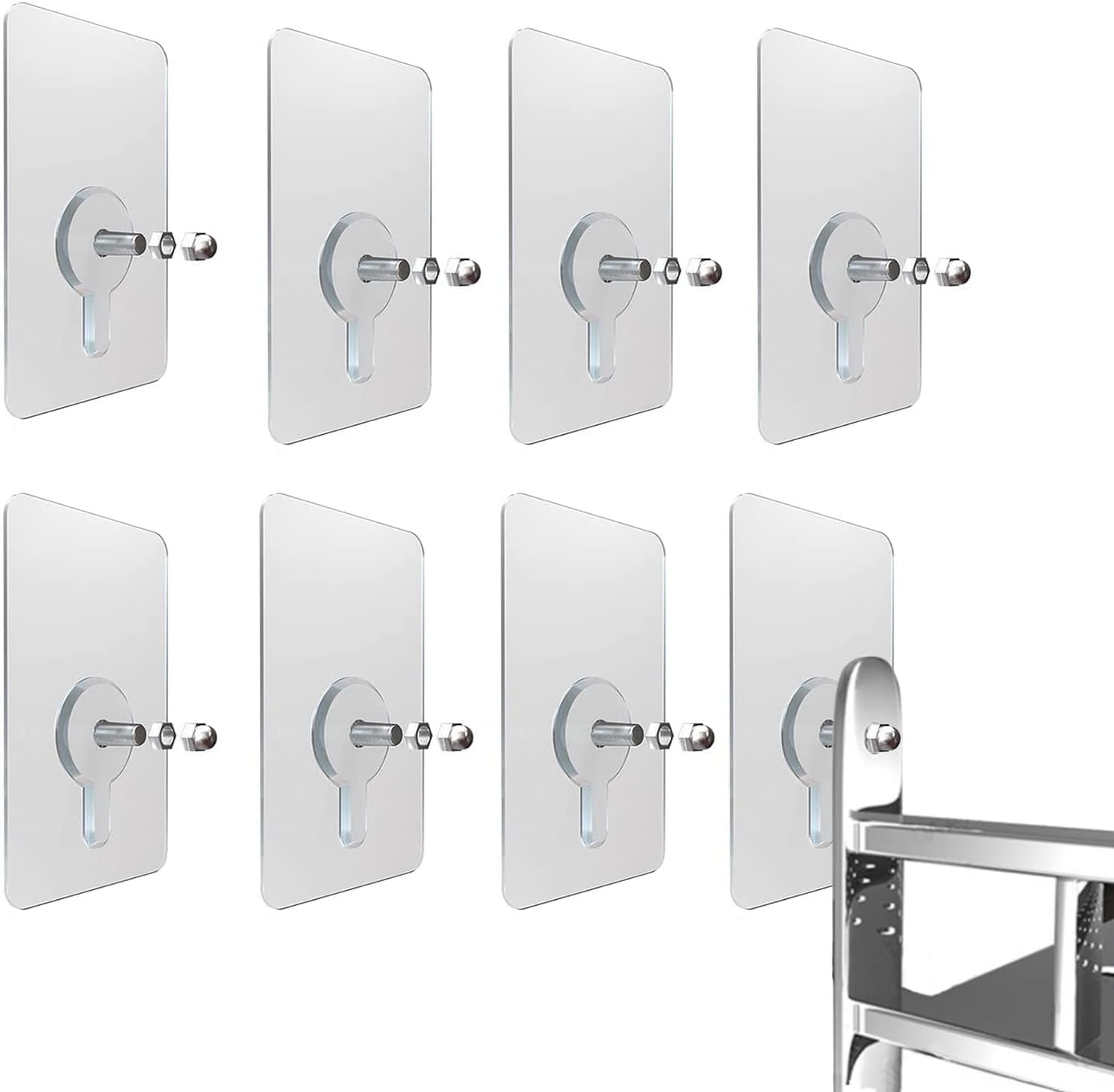 Adhesive Wall Hooks, 8pcs Heavy Duty Wall Hooks Self Adhesive Hook Strong Nail Transparent Screw Holder Self-Sticking Wall Hooks for Bathroom Kitchen Wall Hanging Ceiling, Screw Net Length 8mm