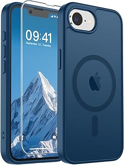 SUPFINE Magnetic for iPhone 17e Case/iPhone 16e Case with Screen Protector (Compatible with MagSafe)(Military Grade Drop Protection) Translucent Matte with Anti-Fingerprint Phone Case,Deep Blue
