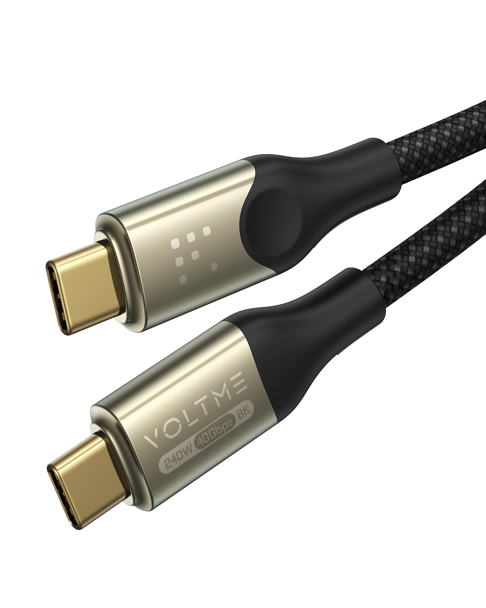 VOLTME Cavo USB-C Utron CTC 240W USB4.0 Type-C Cavo video USB 8K 60Hz 1,20m/3.9ft Nylon intrecciato Nero, Cavo ricarica per iphone 15 Pro MacBook, Galaxy S24 Ultra, Pixel, Dell, HP, Steam Deck ecc.