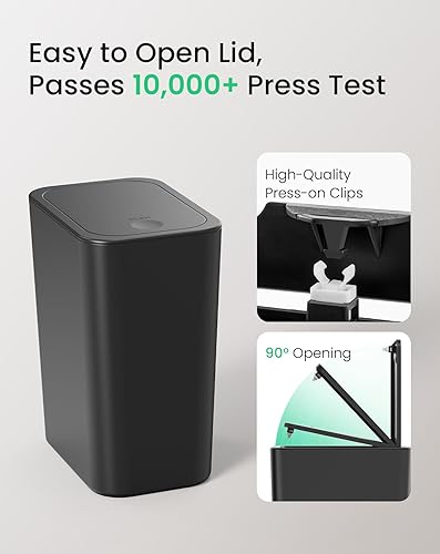 Miniatura 3 de Cesun Basurero de baño con tapa, pequeño bote de basura negro de 2.6 galones, cubo de basura con tapa superior a presión, a prueba de perros, cesta