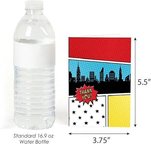 Miniatura 3 de Big Dot of Happiness Bam Superhero - Tarjetas de agradecimiento para baby shower o fiesta de cumpleaños (8 unidades)