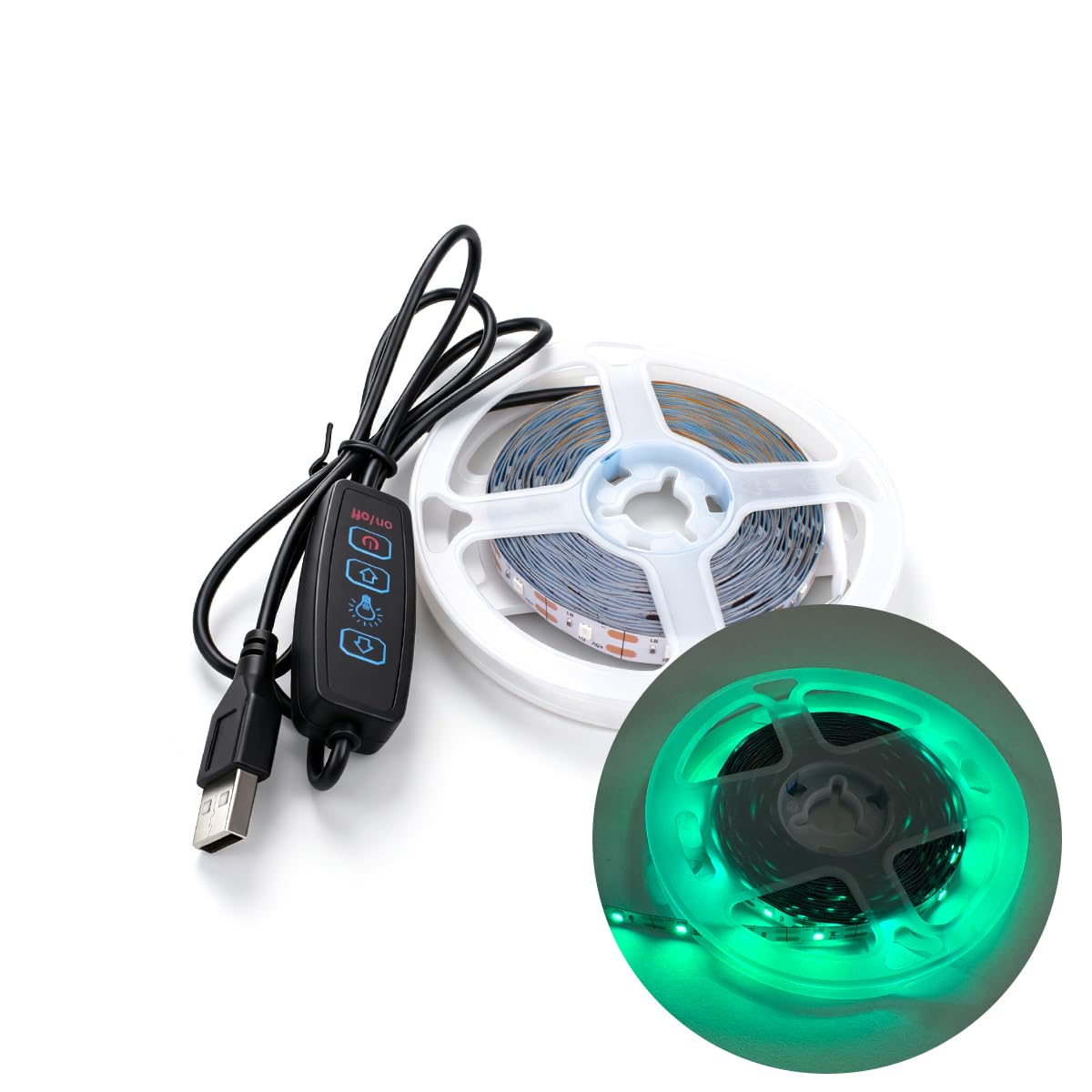 Innfeeltech 5M SMD LED Light Strip, 8mm Width 5V Green 60LEDs/m Light Strip, USB Connector