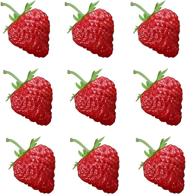 QUUPY 10Pcs Artificial Red Strawberry Plastic Fake Strawberries Simulation Fruit for Home Party Christmas Decoration Photography Props 3.5cm