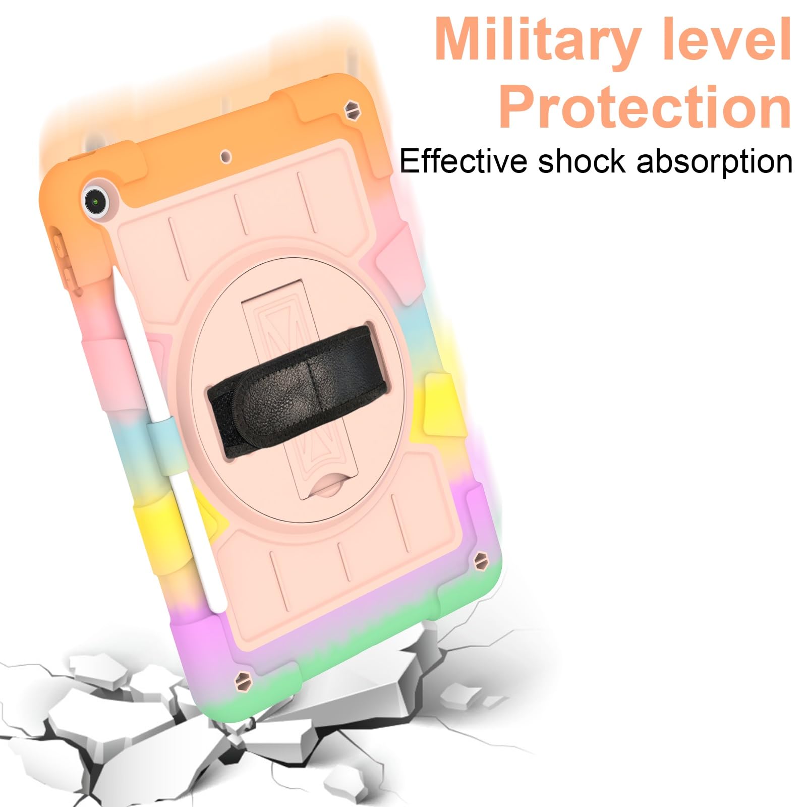 Custodia protettiva per tablet PC compatibile con iPad di 9a/8a/7a generazione 2021/2020/2019 (10,2"), custodia protettiva antiurto integrale con guscio infrangibile W supporto girevole a 360° +