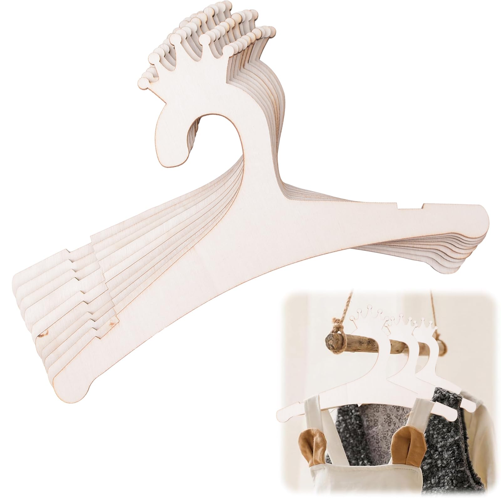 MOROBOR Wooden Kids Hangers, 10pcs Cute Crown Kids Hangers 9inch Baby Nursery Closet Hangers Natural Kids Shirt Dress Coat Hangers for Baby Shower Crate Closet Clothing Storage