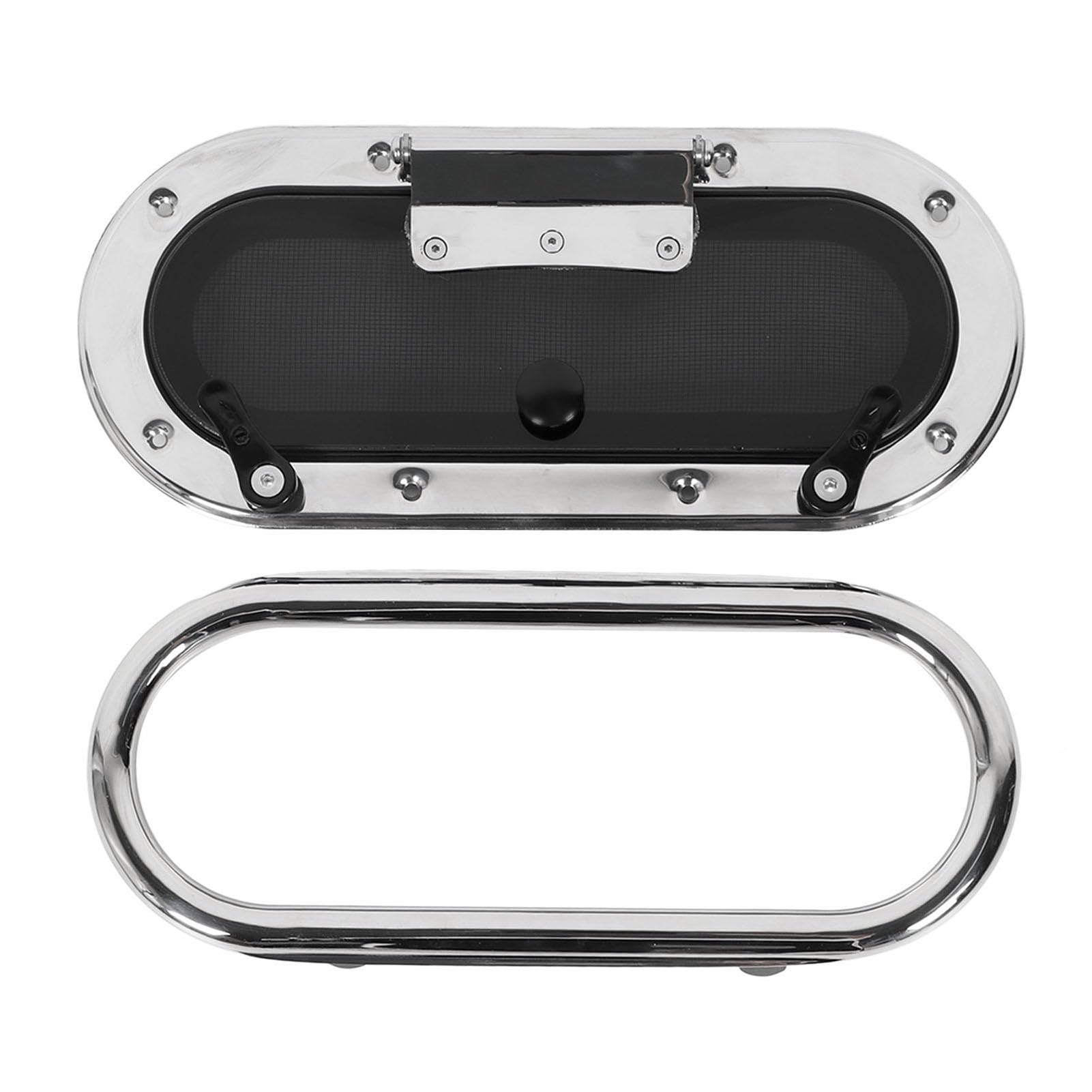 Photo 1 of AOWINHIT Stainless Steel Boat Porthole, 13.58 X 5.91 Inch, Smoke Grey Glass, Inward Opening Oval Marine Ventilation Window with Screen for Yacht
