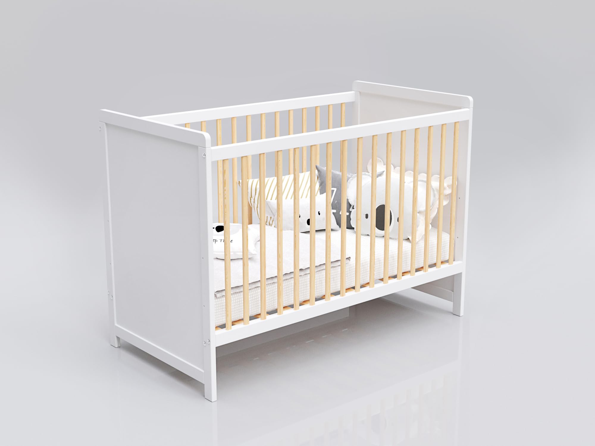 Love For Sleep Tokyo Lit Bébé Évolutif 120x60 cm Bois Pin Blanc Transformable Barrière Sécurité