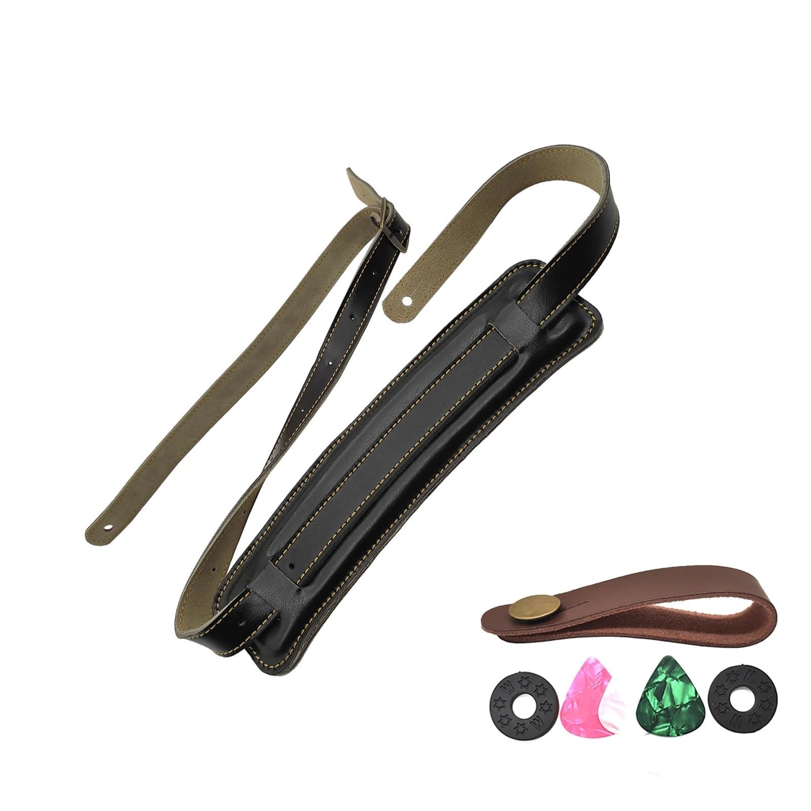 Correa de guitarra cuero auténtico acolchada for el hombro, suave y ancha, for eléctrica, acústica bajo, 120 a 157 cm longitud ajustable Para Tocar La Guitarra