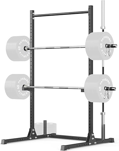 papababe Estante para sentadillas con barra de dominadas, estante de potencia multifuncional con ganchos en J y brazos de seguridad, estante de